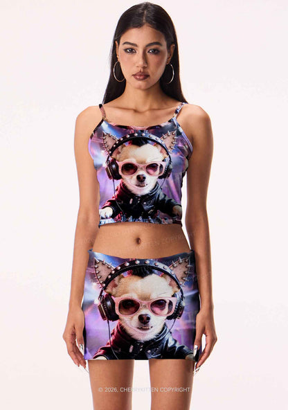 Punk DJ Chihuahua Y2K Print Mini Skirt Cherrykitten