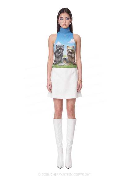 Two Punk Raccoons Smoking Y2K Knit Turtleneck Tank Top Cherrykitten