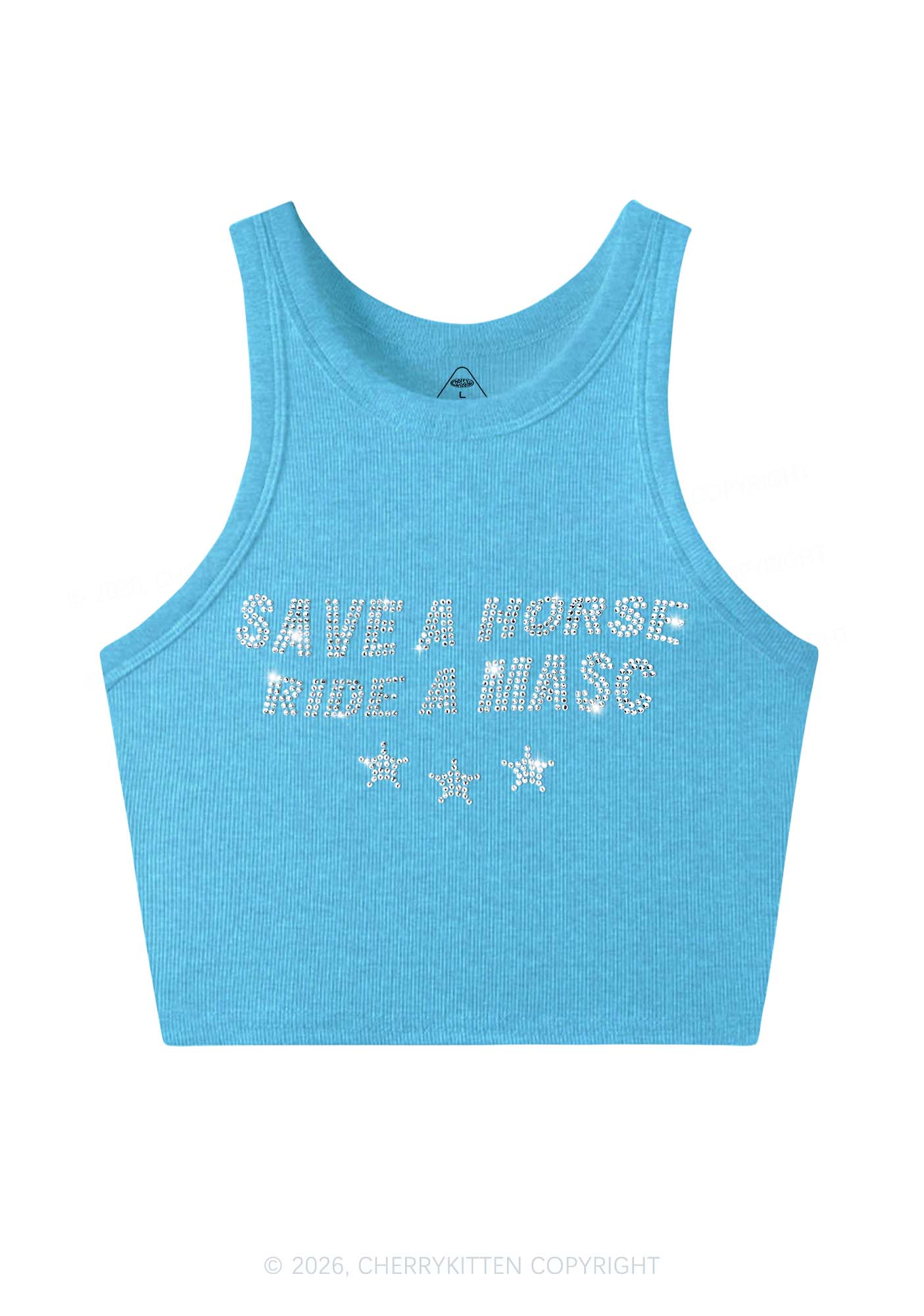 Rhinestone Ride A Masc Pride Y2K Crop Tank Top Cherrykitten