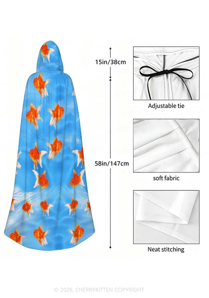 Beef Steak Texture Y2K Print Hooded Cloak Cherrykitten