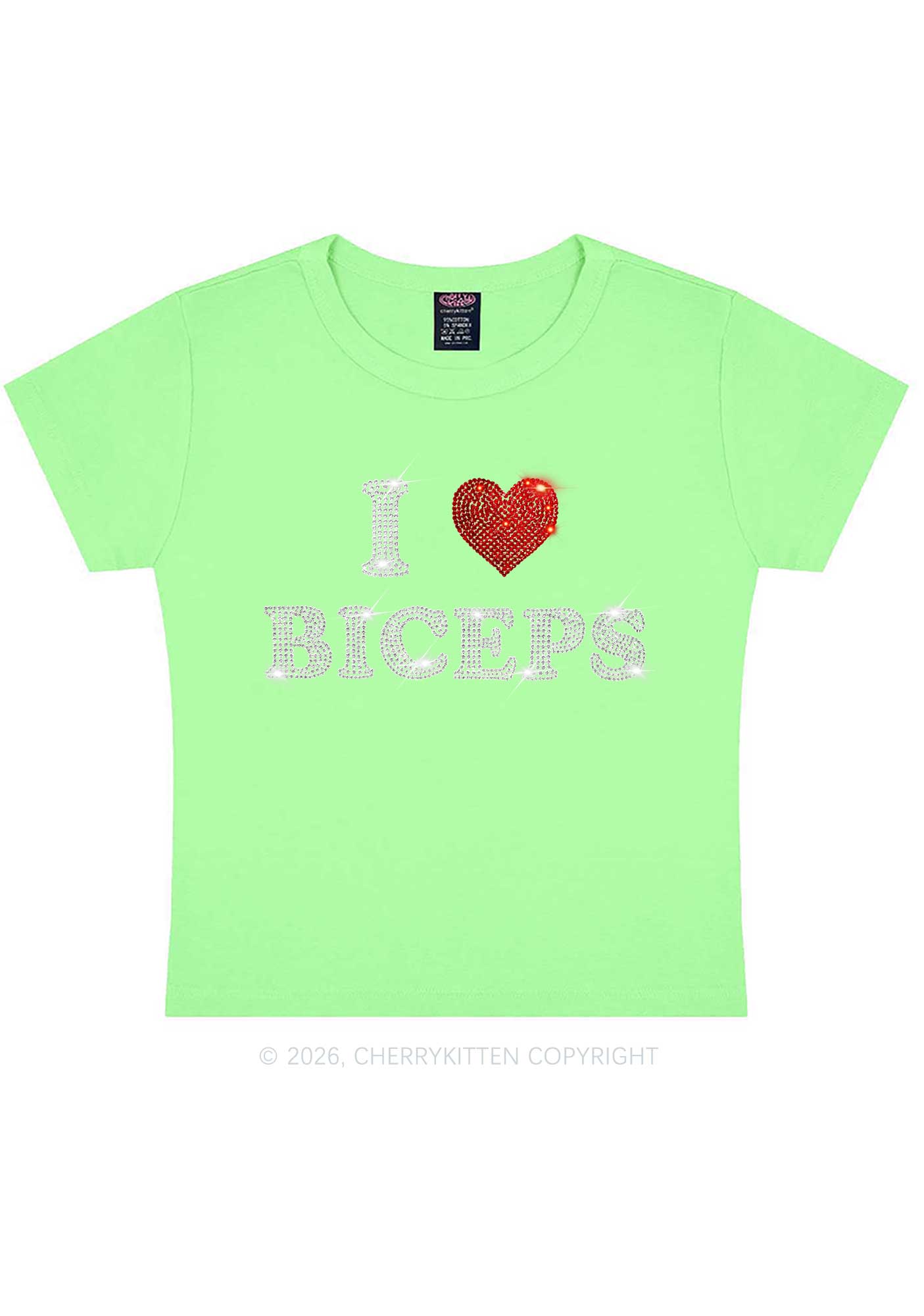 Rhinestone I Love Biceps Y2K Baby Tee Cherrykitten
