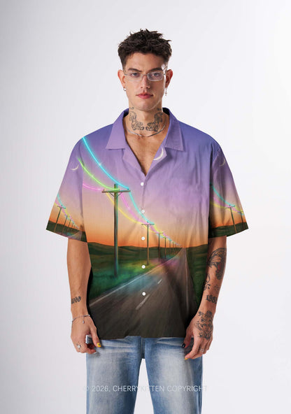 Sunset Highway Y2K Print Hawaiian Shirt Cherrykitten