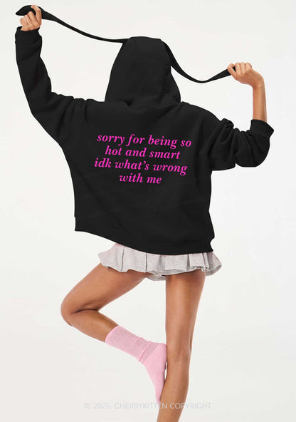 Sorry For Being So Smart Y2K Bunny Ear Zip Hoodie Cherrykitten