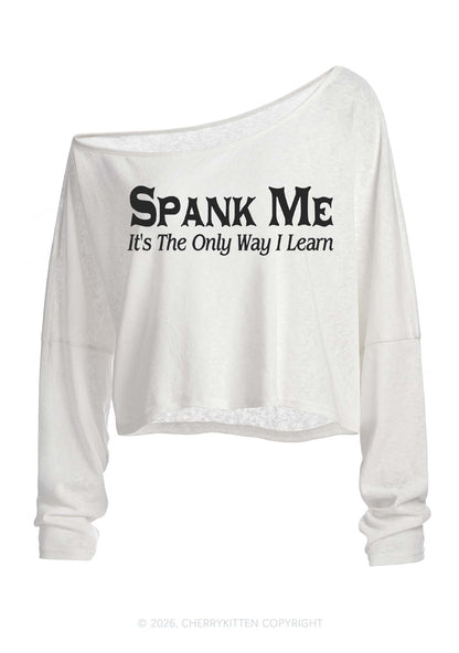 Spank Me Y2K Off Shoulder Long Sleeve Crop Top Cherrykitten