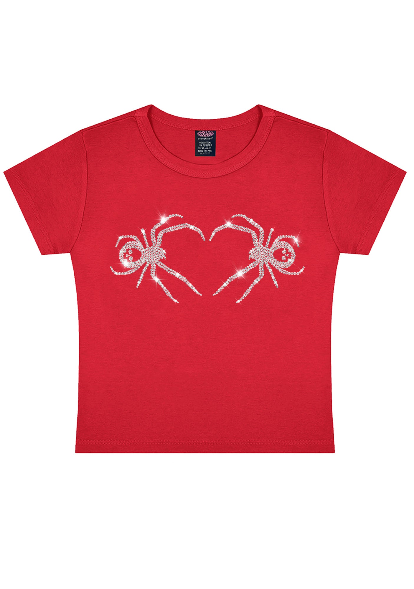 Rhinestone Skull Spider Y2K Baby Tee Cherrykitten