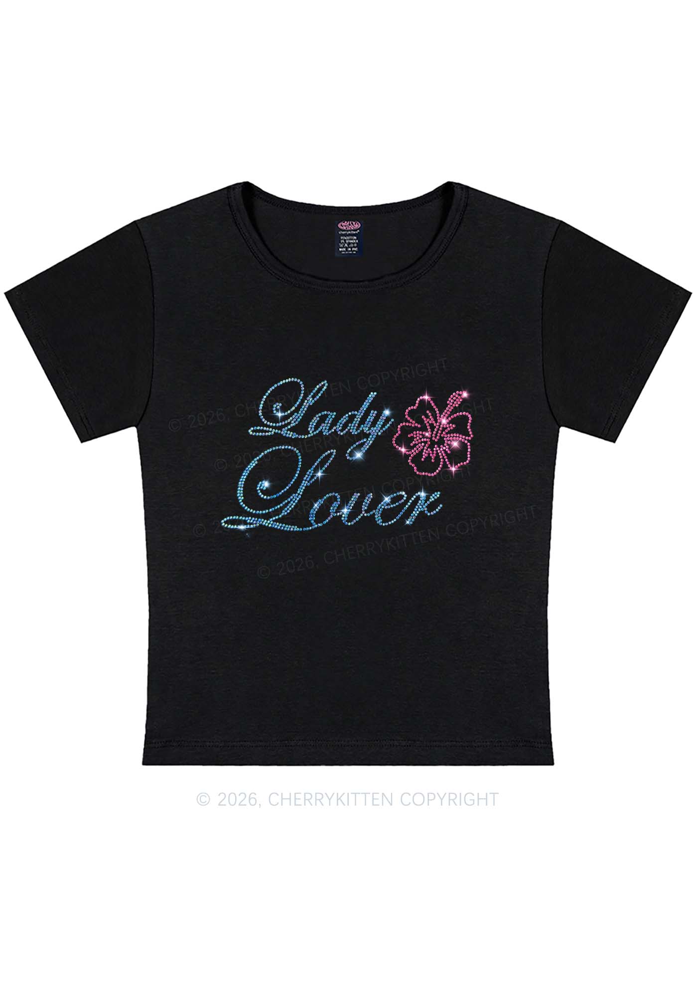 Rhinestone Lady Lover Pride Y2K Baby Tee Cherrykitten