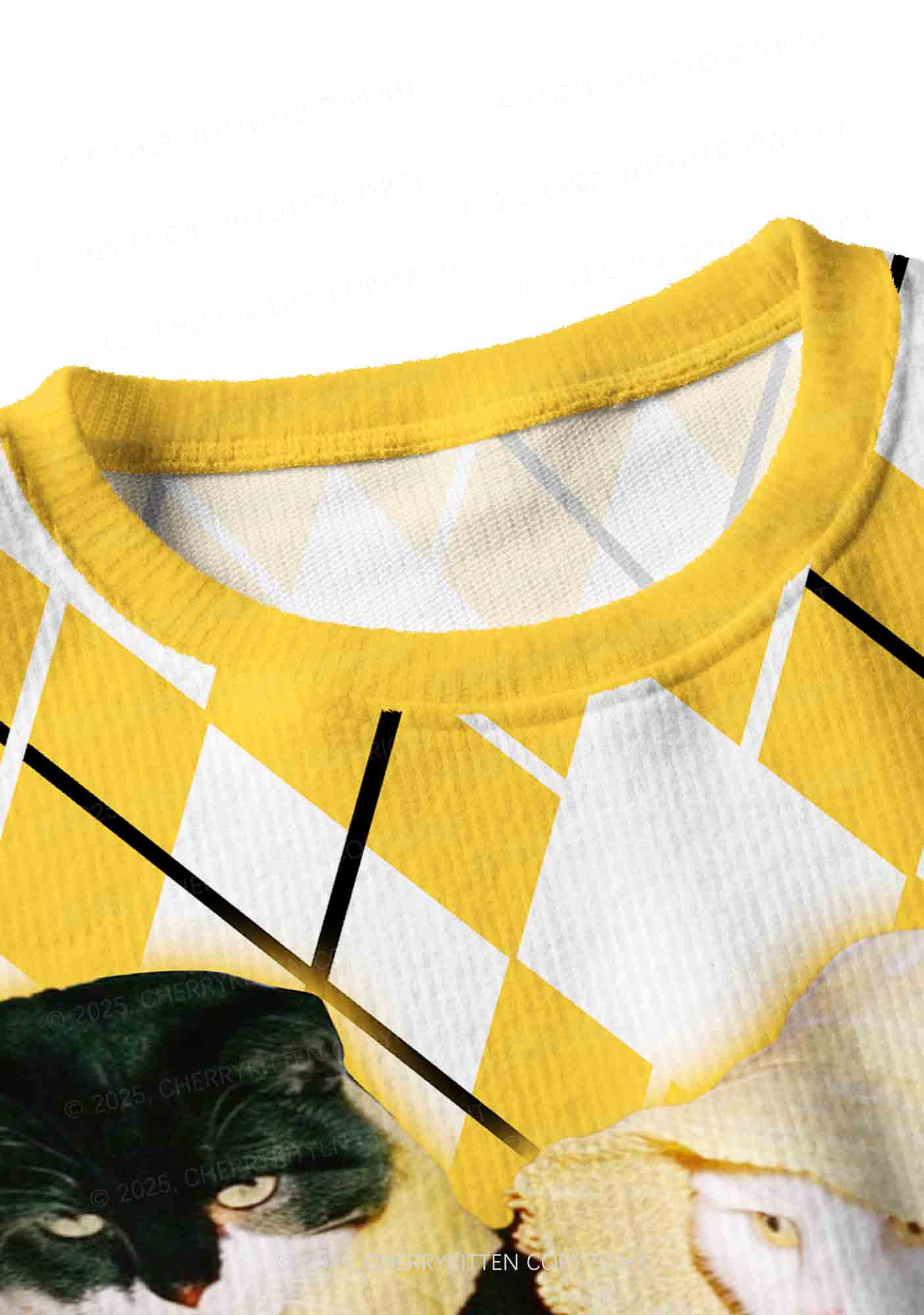 Yellow Cats Friend Y2K Christmas Crop Knit Sweatshirt Cherrykitten