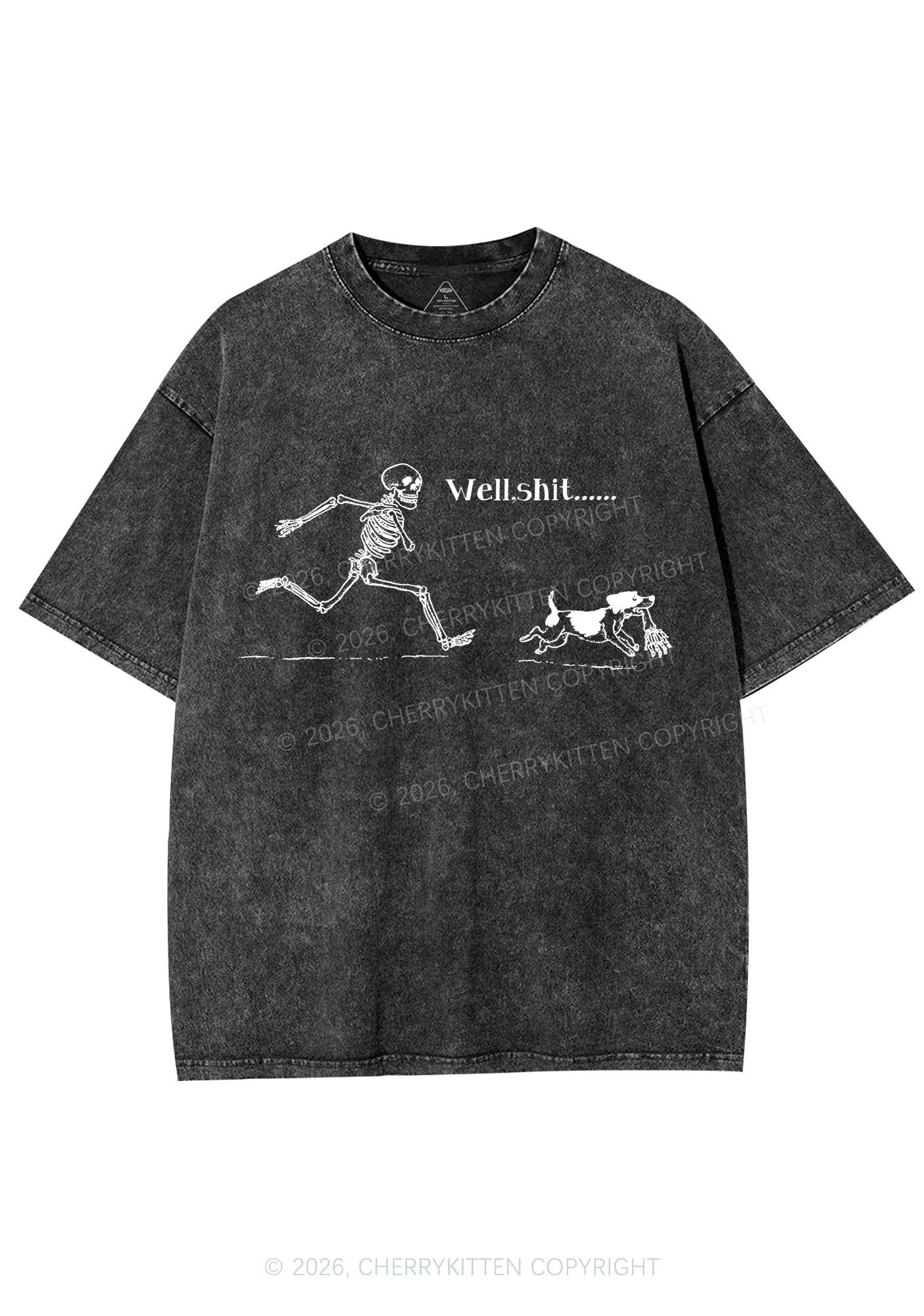 Halloween Skeleton Chase Dog Y2K Shirts Washed Tee Cherrykitten