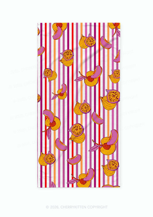 Peachy Lesbian Stripe Pride Y2K Beach Towel Cherrykitten