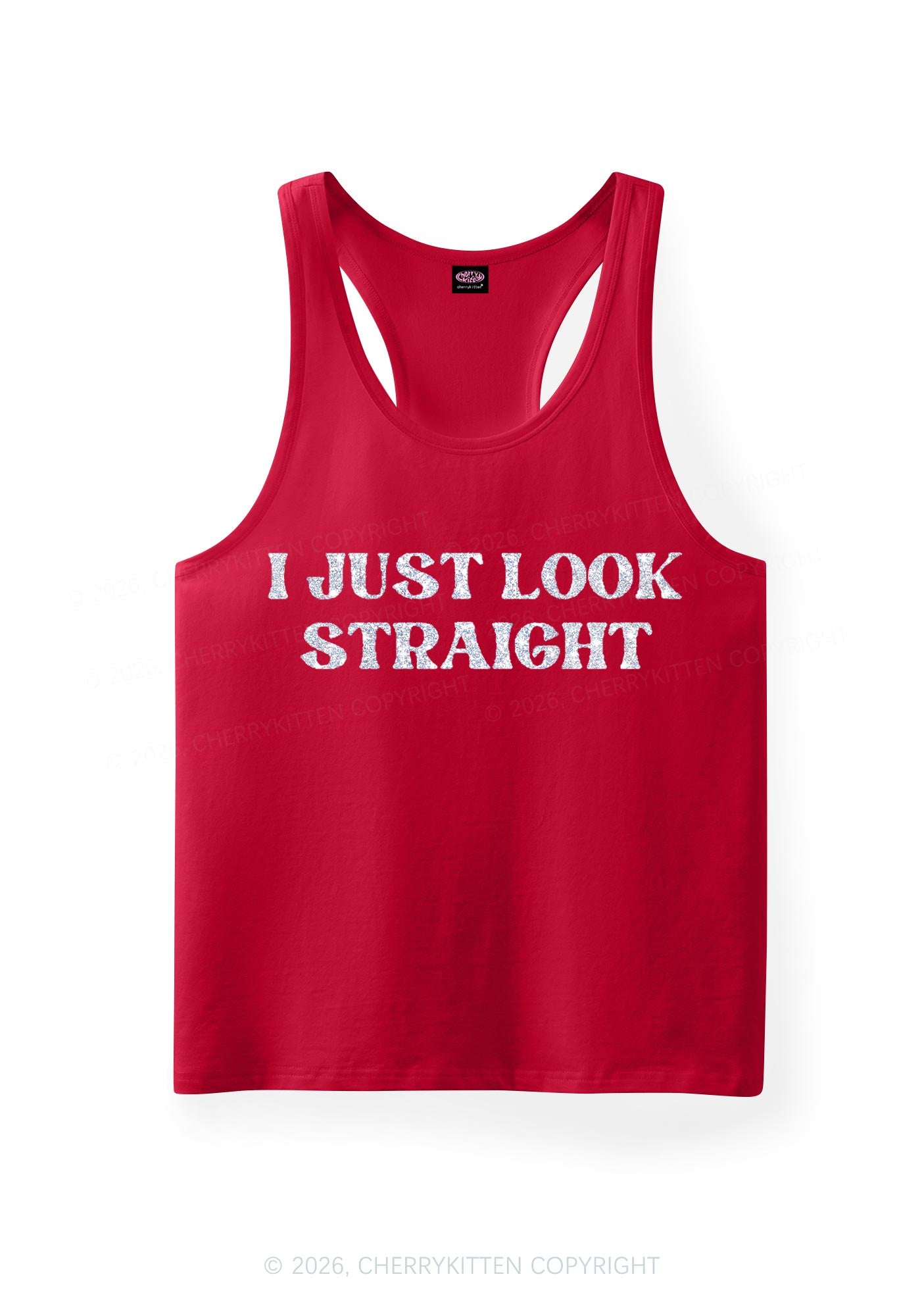 Glitter I Just Look Straight Pride Y2K Men Racerback Tank Top Cherrykitten