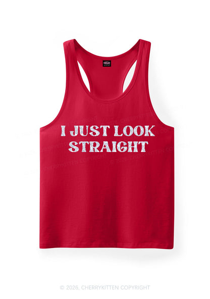 Glitter I Just Look Straight Pride Y2K Men Racerback Tank Top Cherrykitten