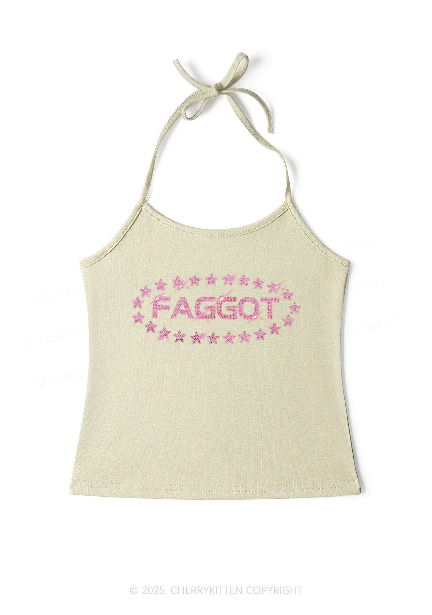 Rhinestone Pink Faggot Stars Pride Y2K Halter Neck Cami Cherrykitten