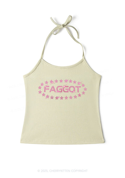 Rhinestone Pink Faggot Stars Pride Y2K Halter Neck Cami Cherrykitten