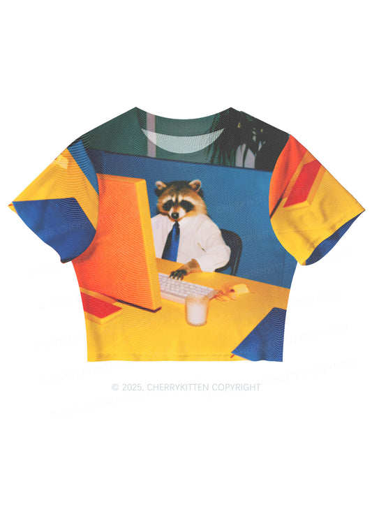 Office Raccoon Y2K Mesh Crop Top Cherrykitten