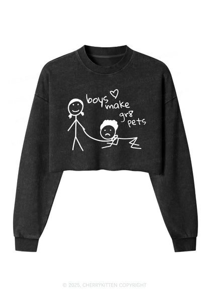 Boys Make Gr8 Pets Y2K Crop Washed Sweatshirts Cherrykitten