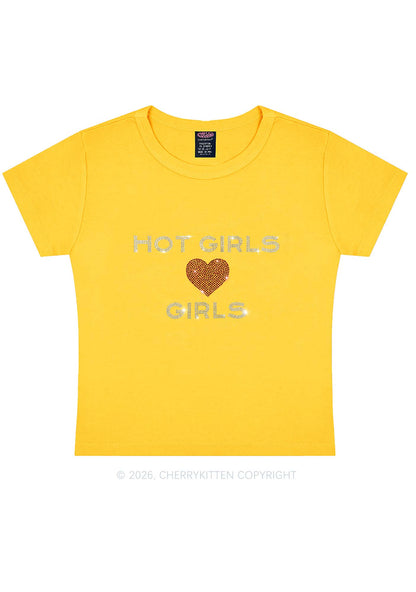 Rhinestone Hot Girls Love Girls Pride Y2K Baby Tee Cherrykitten