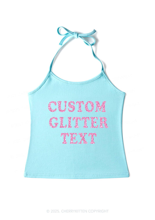 Custom Text Glitter Y2K Halter Neck Cami Cherrykitten