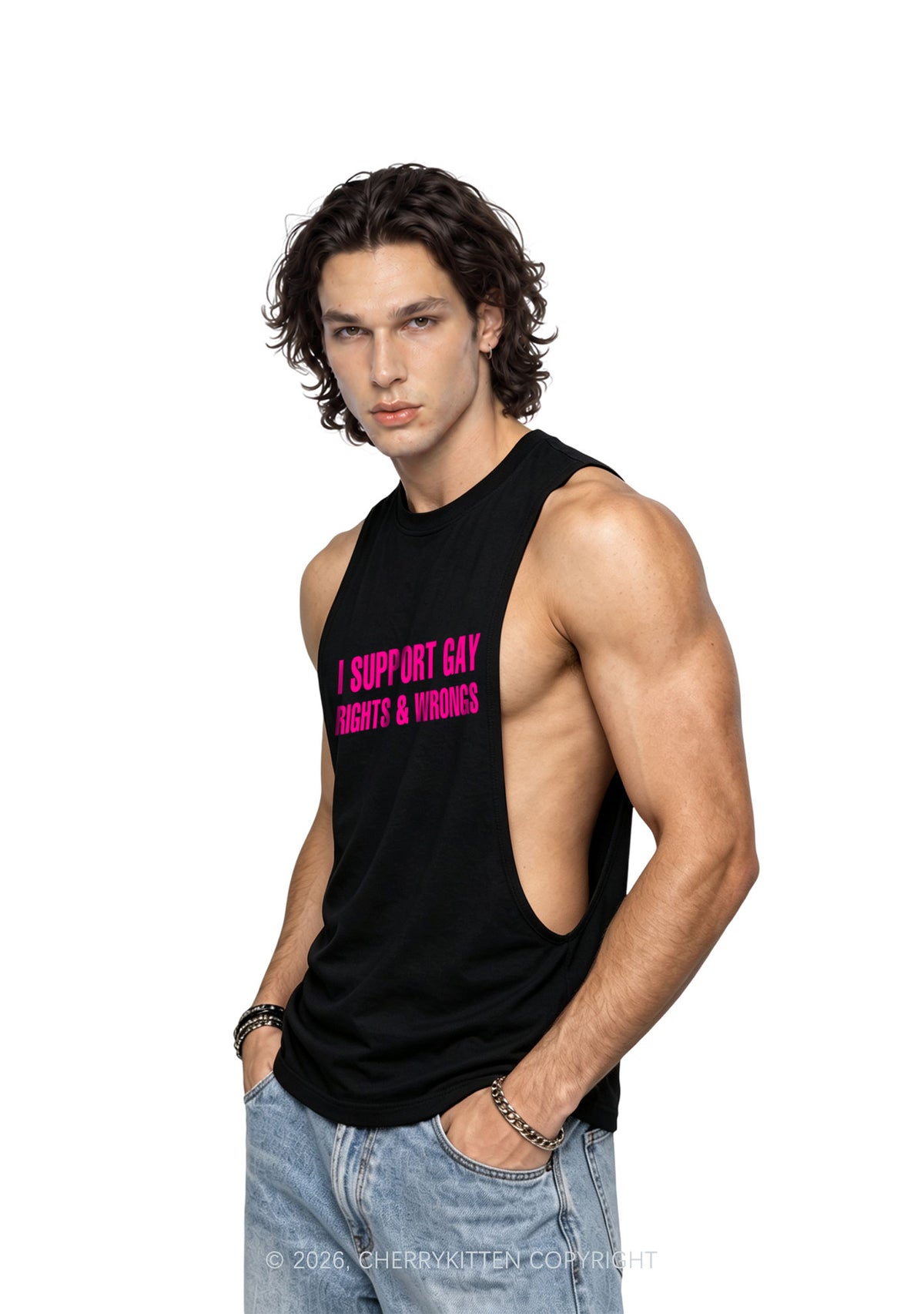 I Support Gay Rights Pride Y2K Men Muscle Side Cutoff Tank Top Cherrykitten