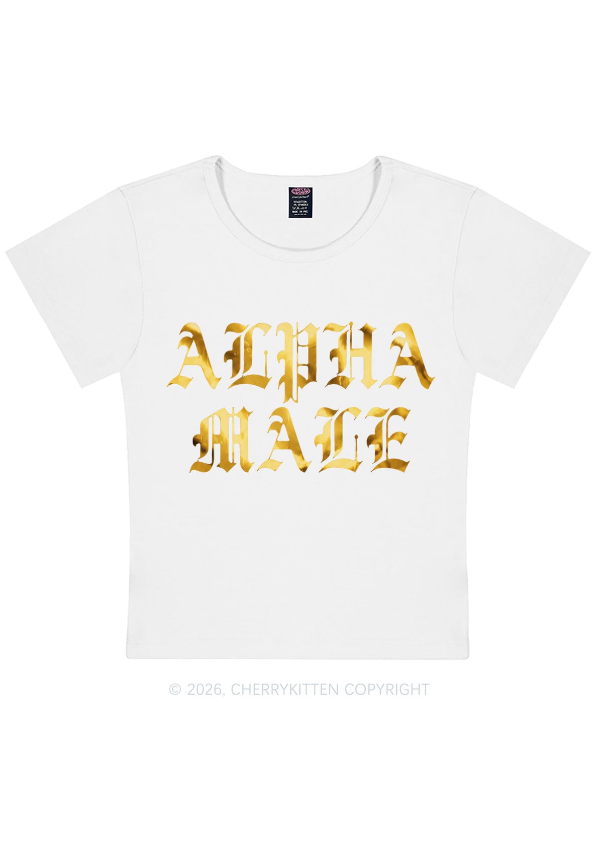 Alpha Male Silver Foil Printed Y2K Baby Tee Cherrykitten