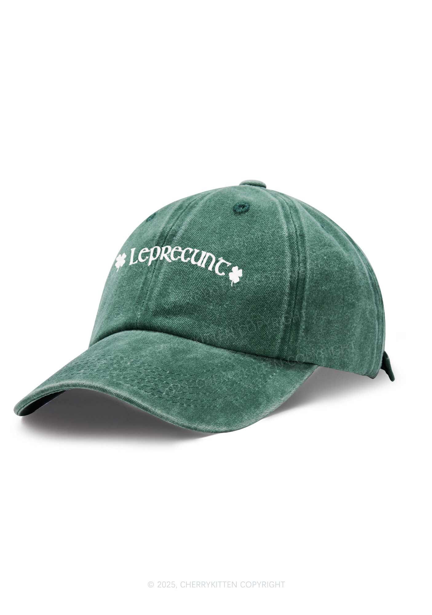 Embroidered Leprecunt St Patricks Y2K Washed Baseball Cap Cherrykitten