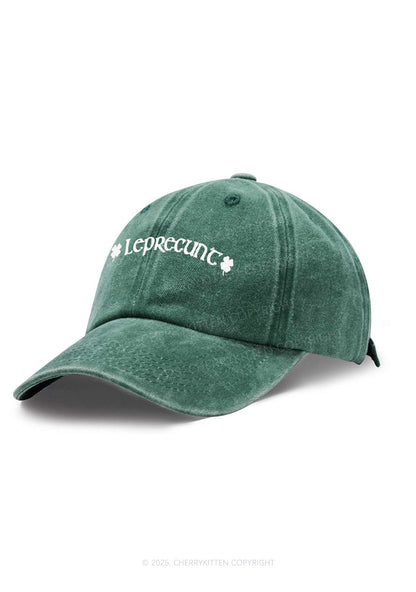 Embroidered Leprecunt St Patricks Y2K Washed Baseball Cap Cherrykitten