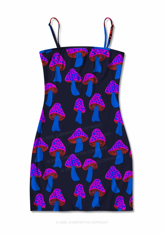 Blue Mushroom Y2K Print Slip Dress Cherrykitten