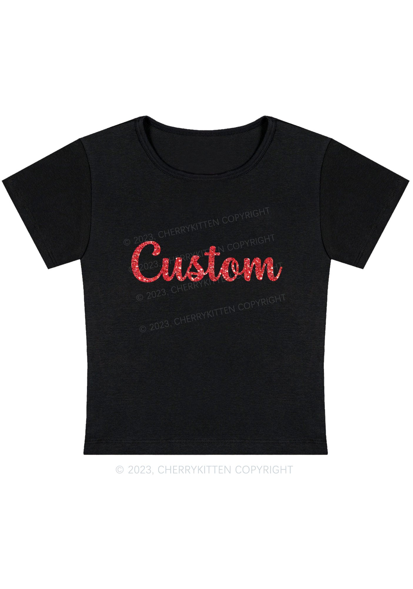 Custom Text Glitter Y2K Baby Tee Cherrykitten