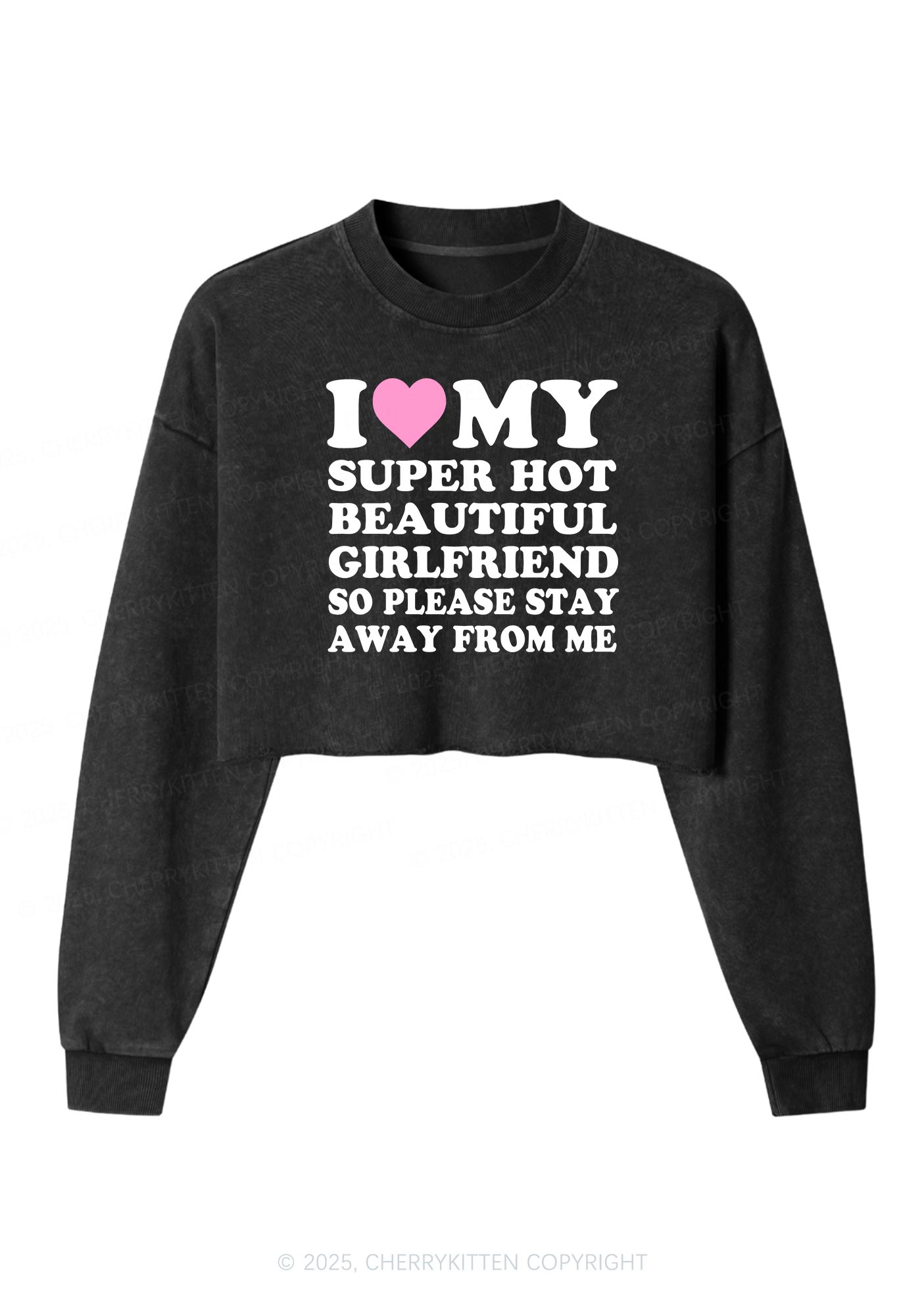 Love My Hot Girlfriend Y2K Crop Washed Sweatshirts Cherrykitten