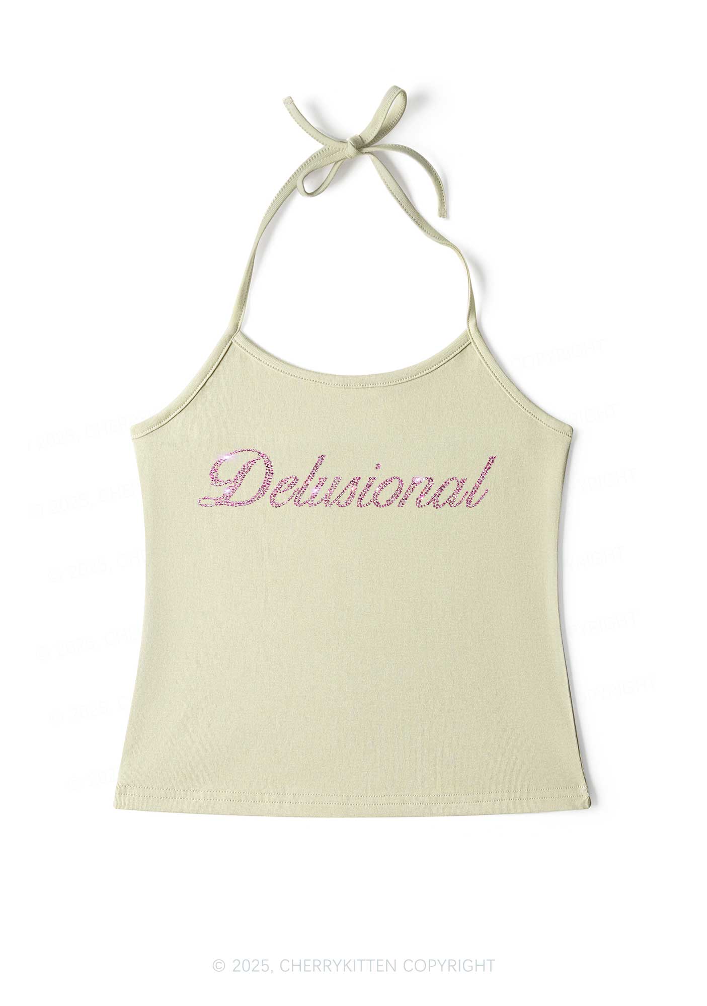 Rhinestone Delusional Y2K Halter Neck Cami Cherrykitten