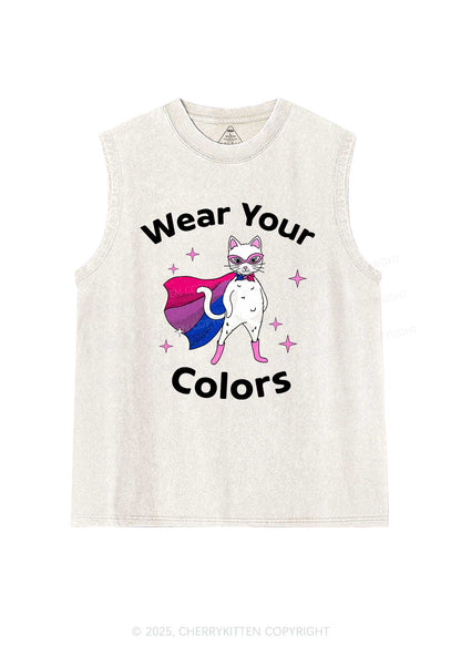 Bisexual Flag Cat Pride Y2K Washed Muscle Tank Cherrykitten