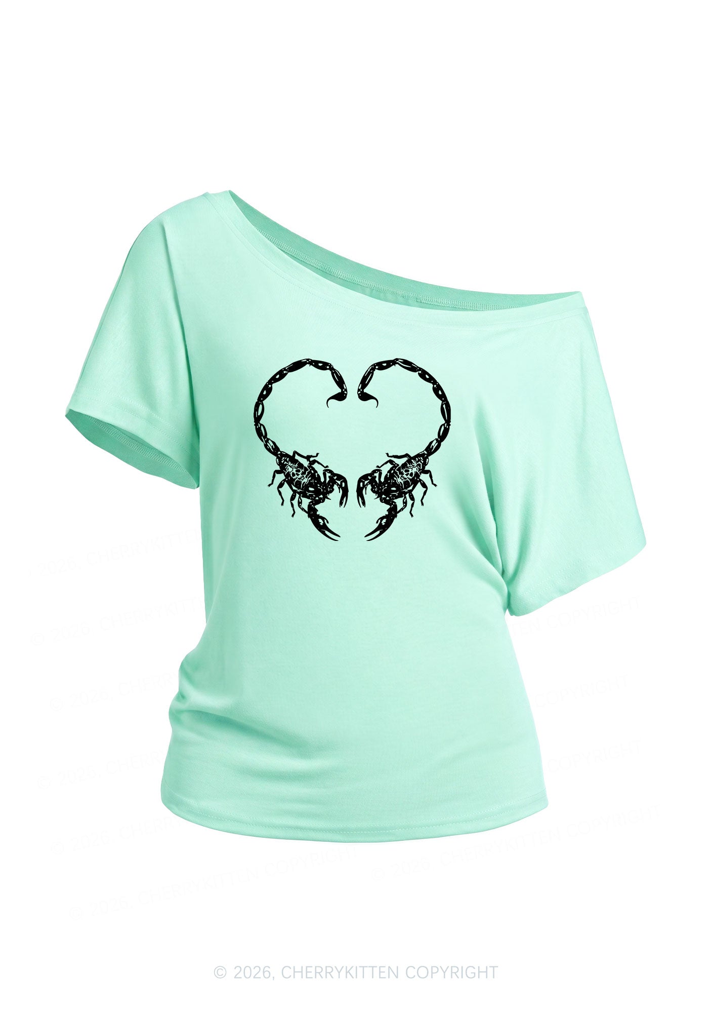 Skull Scorpion Heart Y2K Off Shoulder Tee Cherrykitten