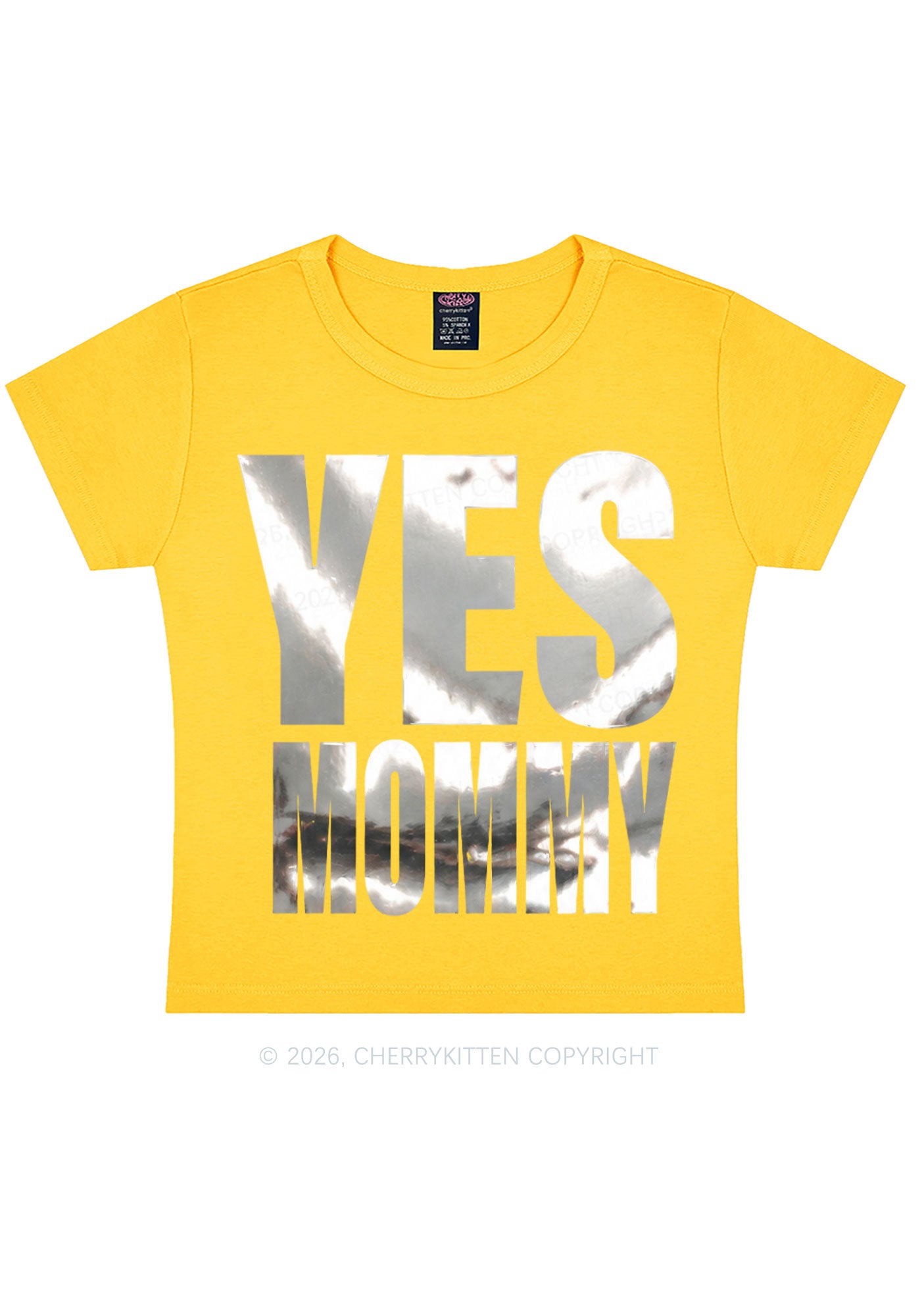 Yes Mommy Silver Foil Printed Y2K Baby Tee Cherrykitten