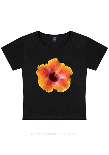 Curvy Orange Flower Y2K Baby Tee Cherrykitten