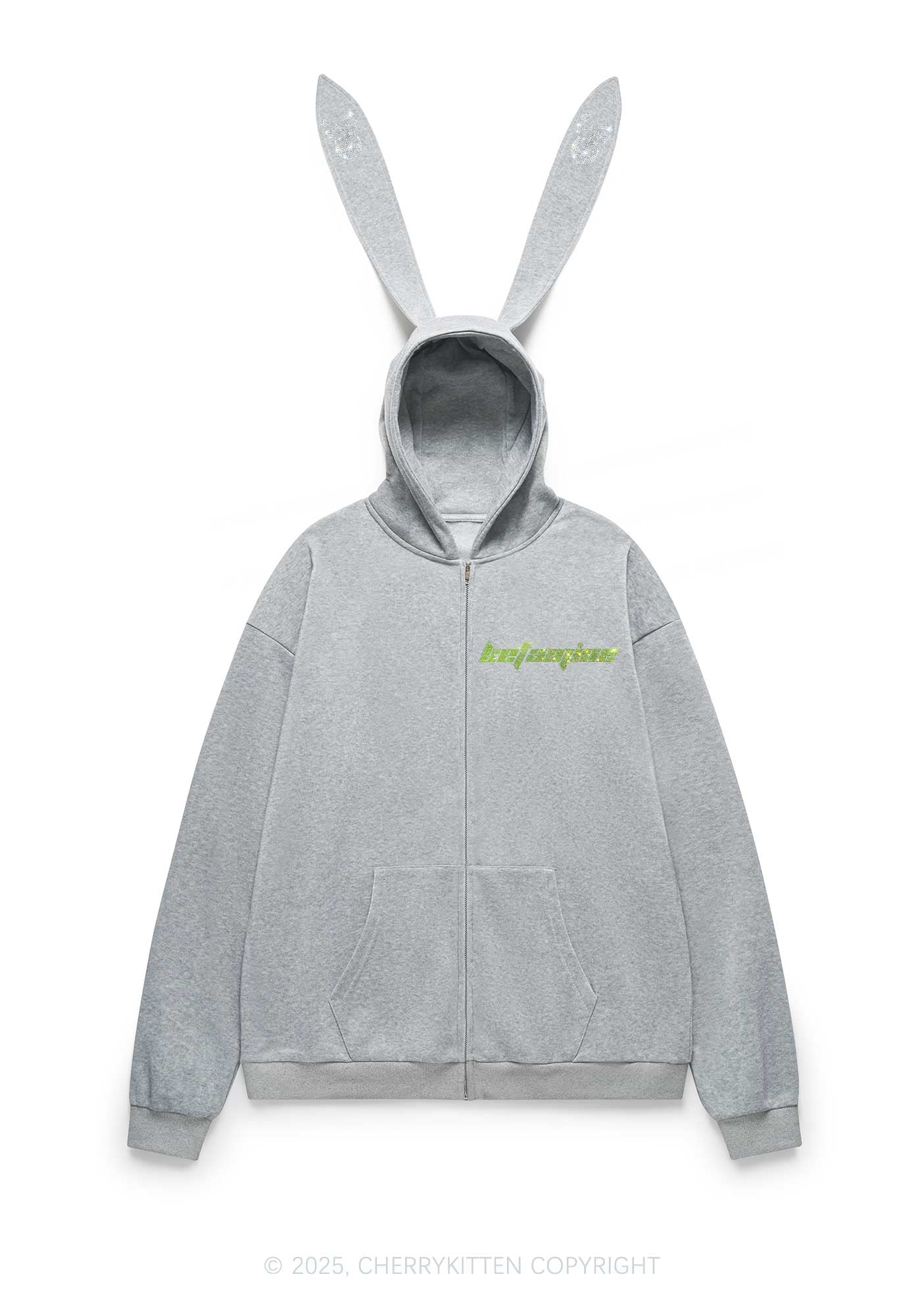 Rhinestone Ketamxxe Y2K Bunny Ear Zip Hoodie Cherrykitten