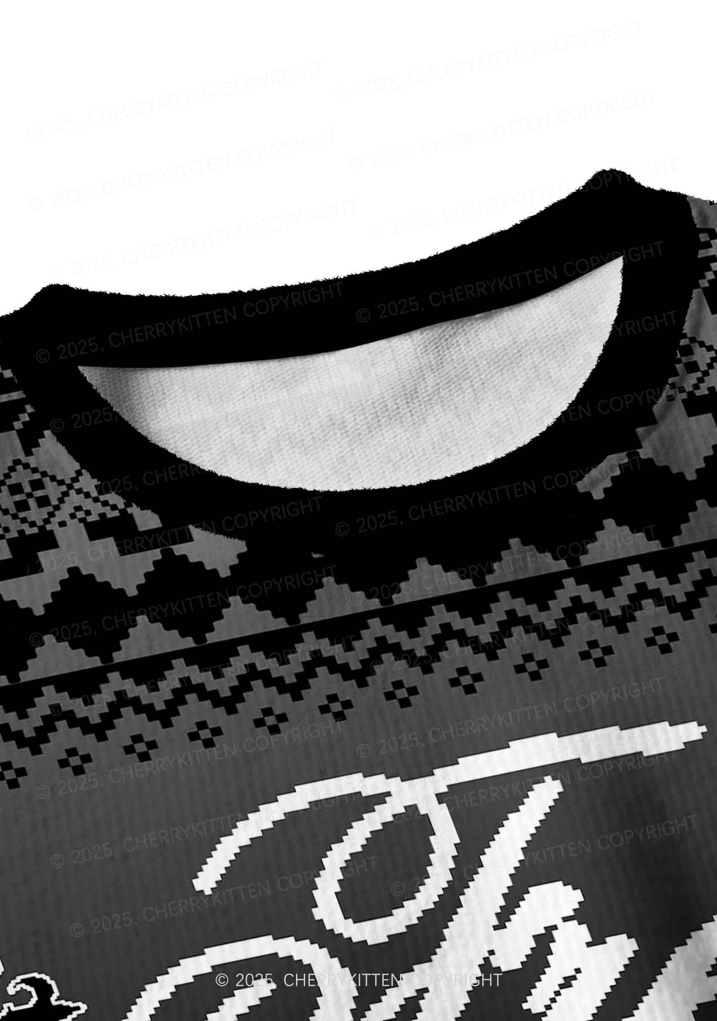 Black Freak Y2K Christmas Crop Knit Sweatshirt Cherrykitten