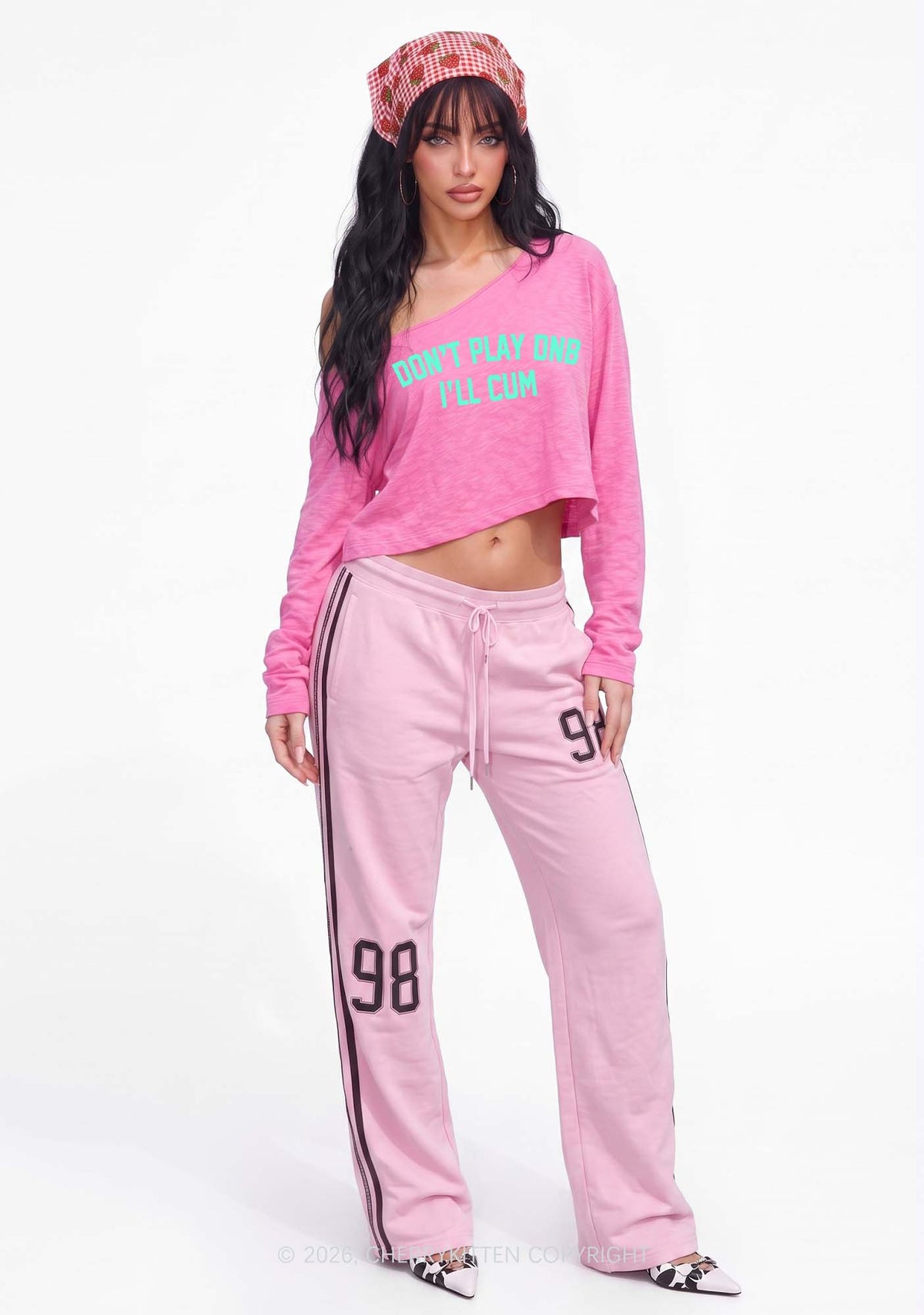 Dont Play DNB Y2K Off Shoulder Long Sleeve Crop Top Cherrykitten