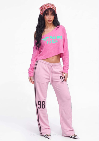 Dont Play DNB Y2K Off Shoulder Long Sleeve Crop Top Cherrykitten