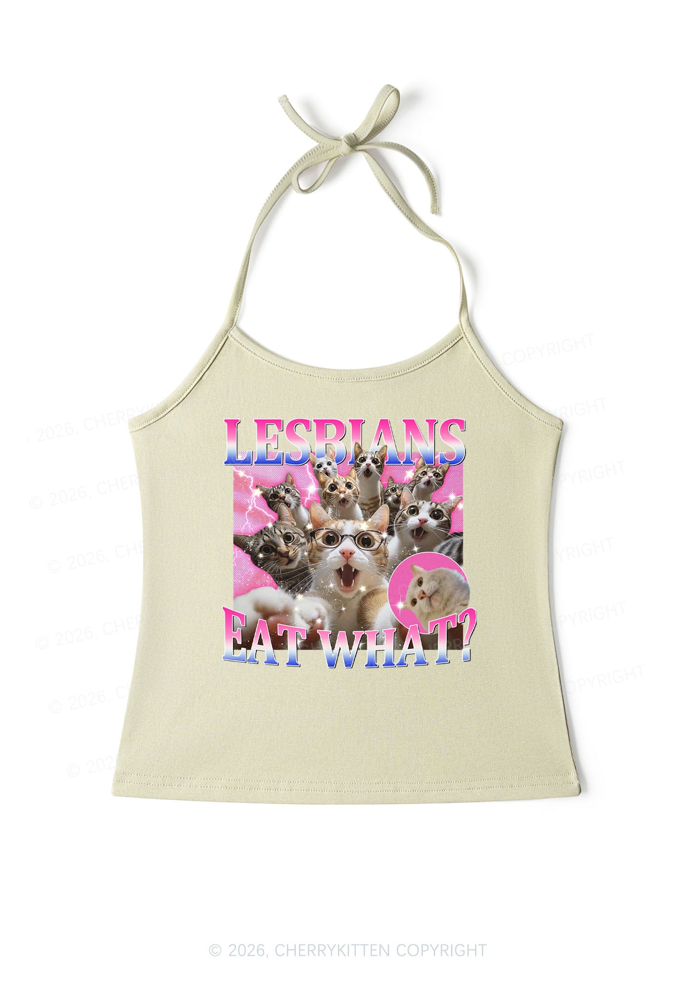 Lesbians Eat What Cat Pride Y2K Halter Neck Cami Cherrykitten