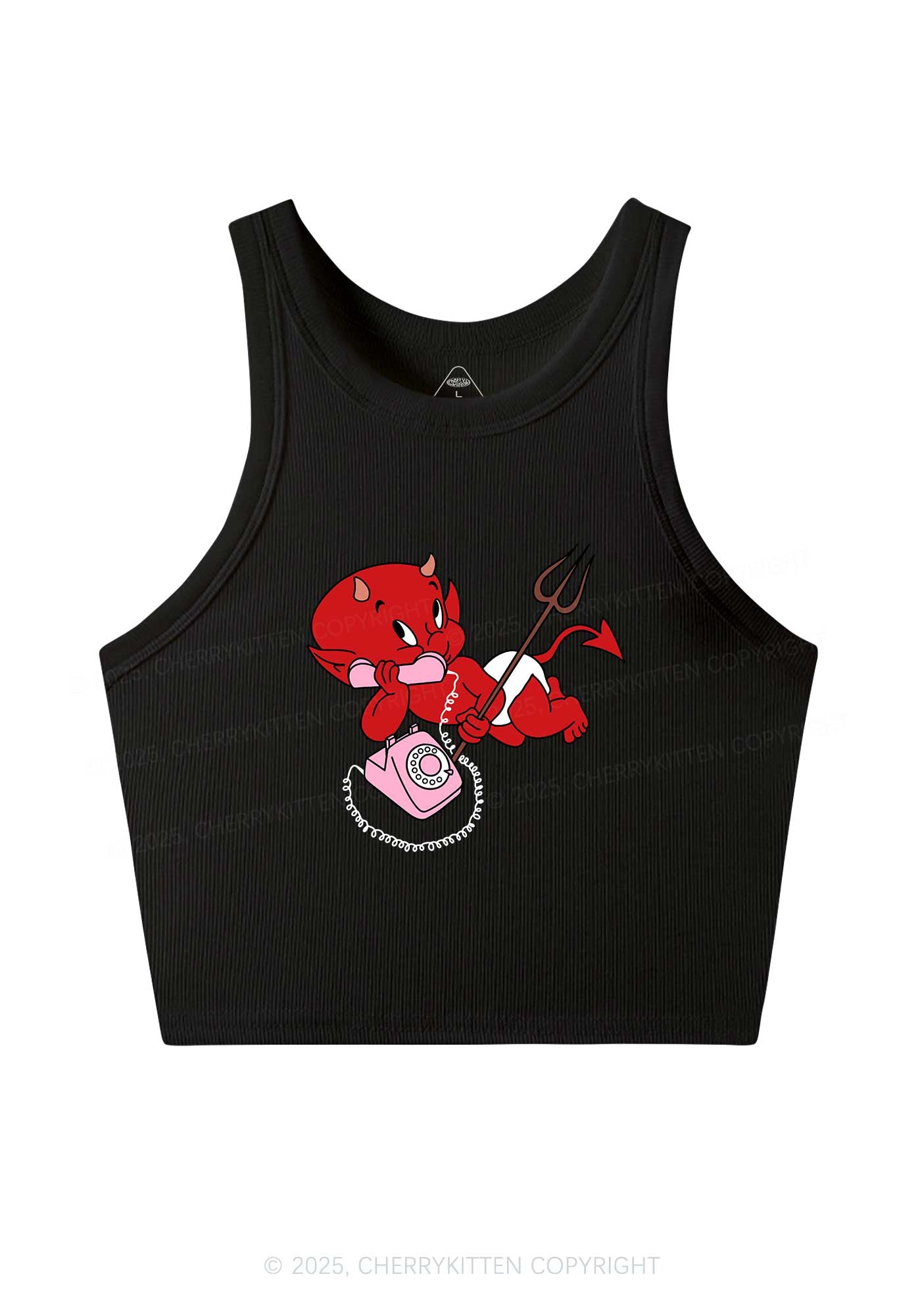 Little Devil On The Phone Y2K Crop Tank Top Cherrykitten