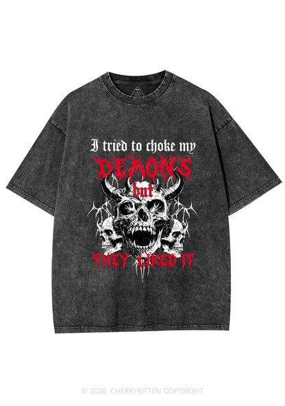 Halloween Choke My Demons Y2K Shirts Washed Tee Cherrykitten