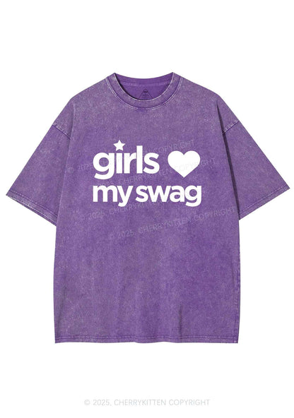 Girls Love My Swag Pride Y2K Shirts Washed Tee Cherrykitten