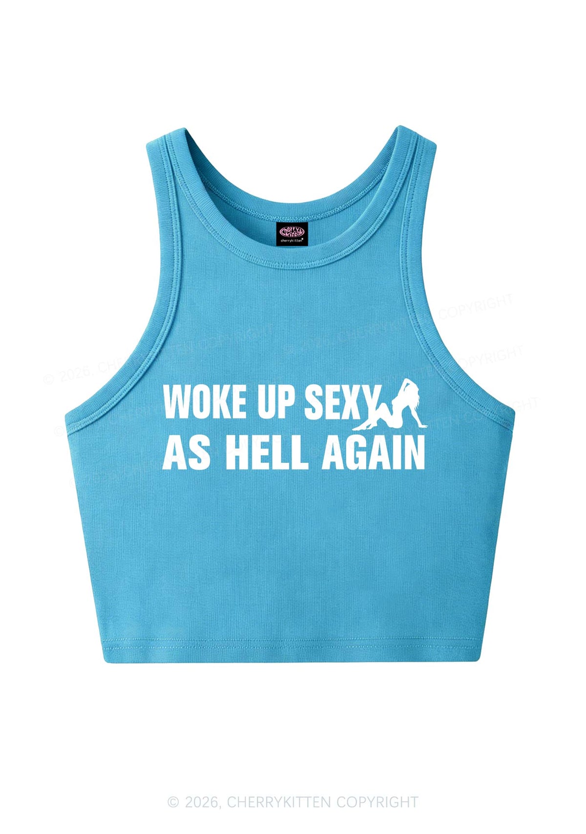Woke Up As Hell Again Y2K Crop Tank Top Cherrykitten