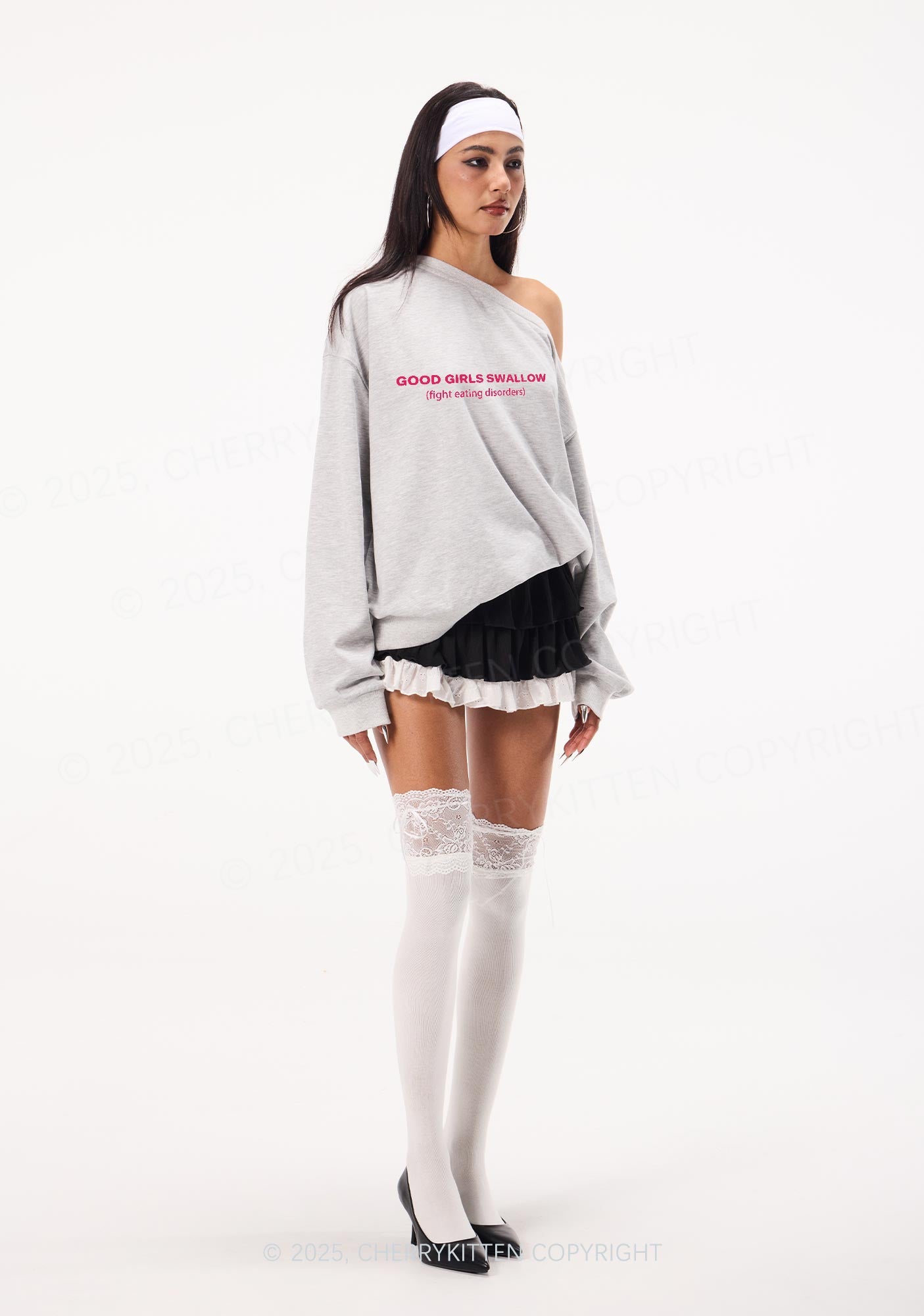 Good Girls Swallow Y2K Off Shoulder Sweatshirts Cherrykitten
