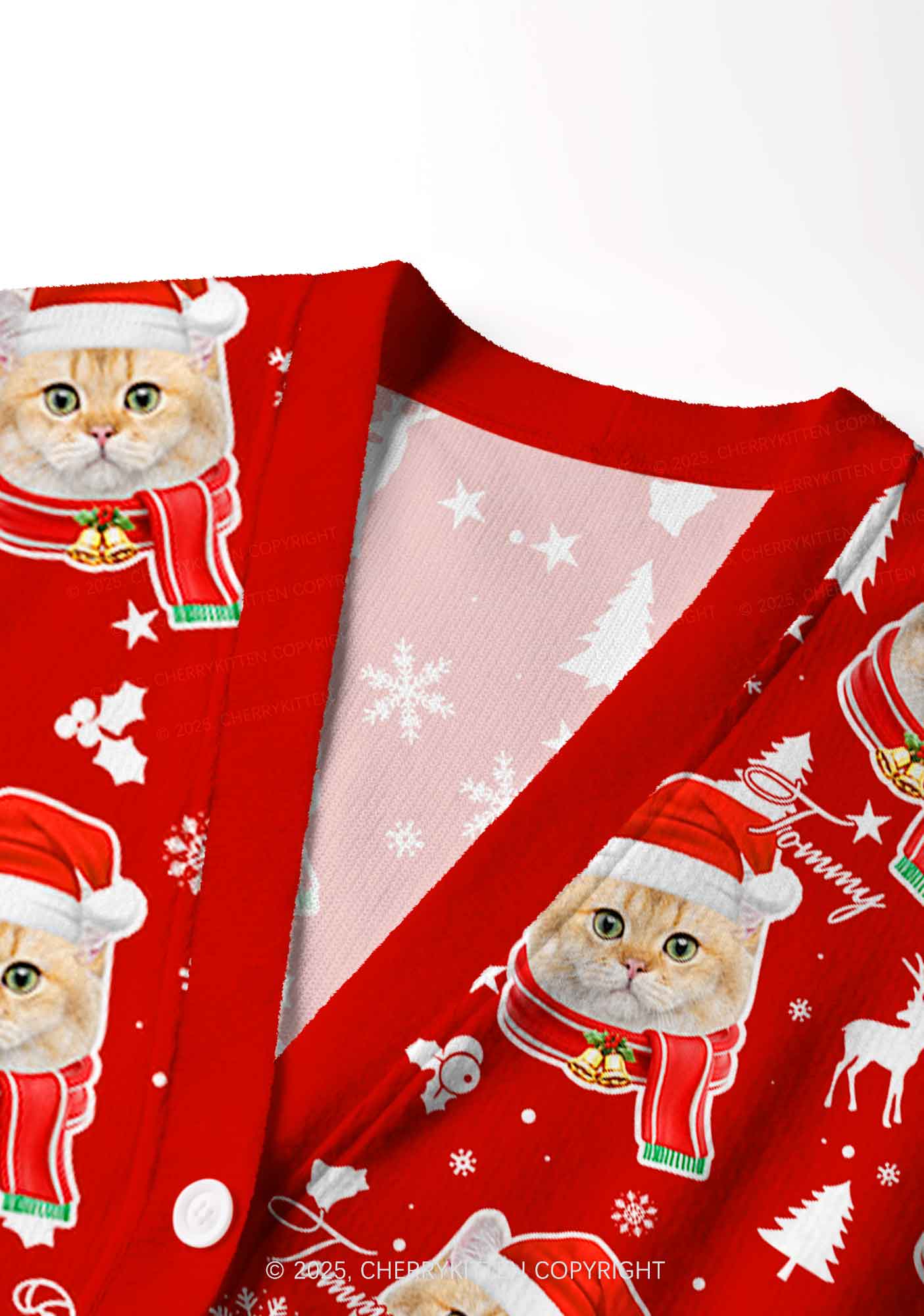 Custom Candy Cat Face Y2K Christmas Cardigan Knit Sweatshirt Cherrykitten