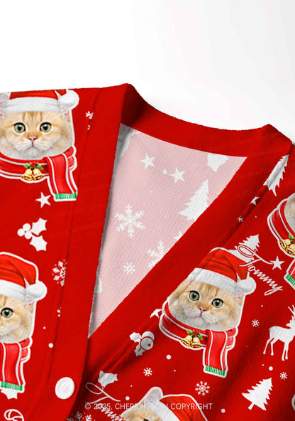 Custom Candy Cat Face Y2K Christmas Cardigan Knit Sweatshirt Cherrykitten
