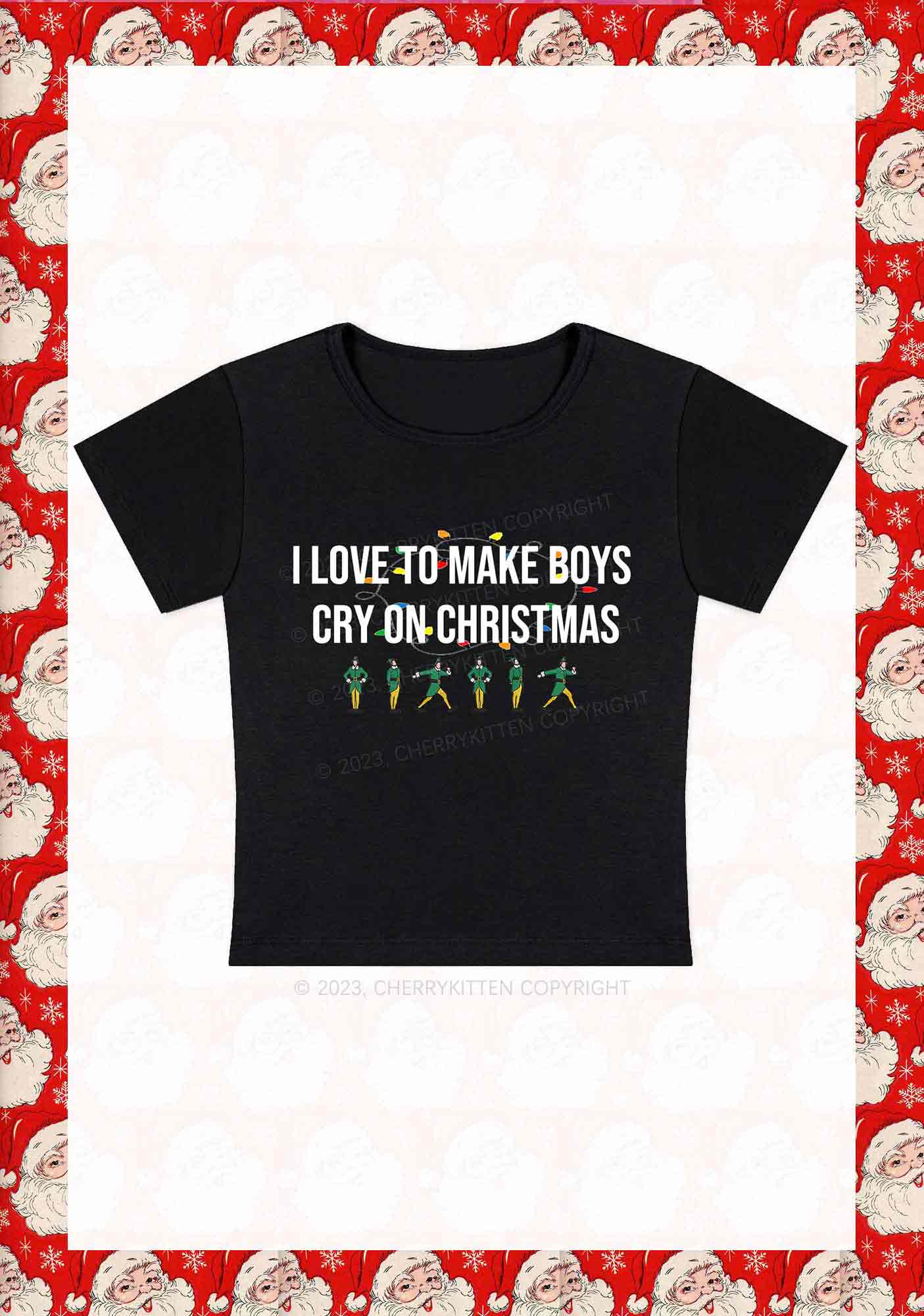 I Love To Make Boys Cry On Christmas Y2K Baby Tee Cherrykitten