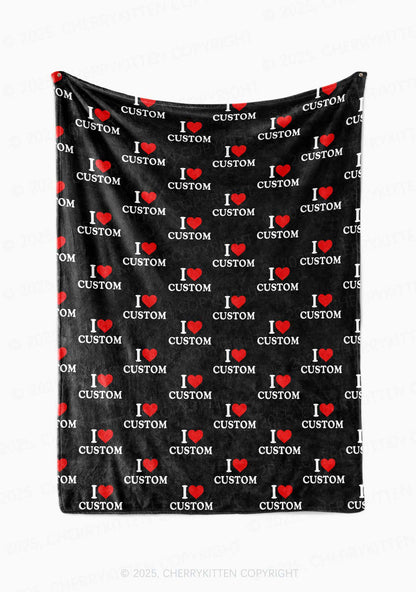 I Love Custom Valentine's Day Y2K Plush Blanket Cherrykitten