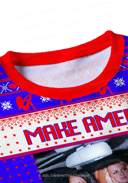 Make America Great Again Y2K Christmas Crop Knit Sweatshirt Cherrykitten