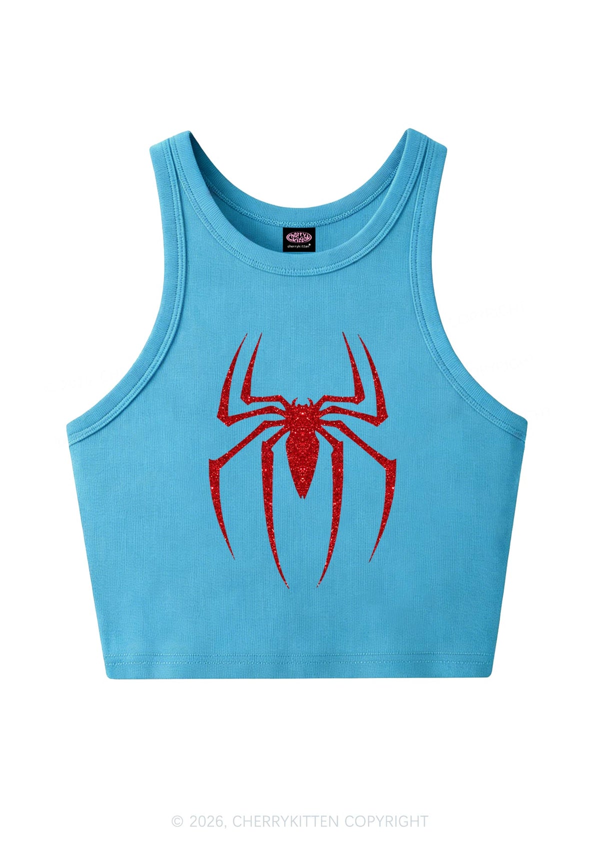 Glitter Spider Y2K Crop Tank Top Cherrykitten