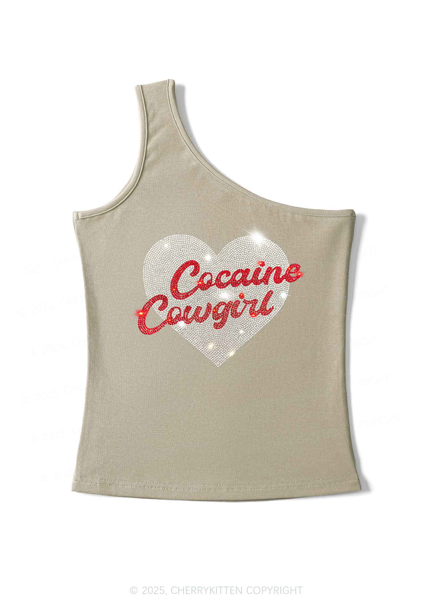 Rhinestone Cola Cowgirl Y2K One Shoulder Tank Top Cherrykitten